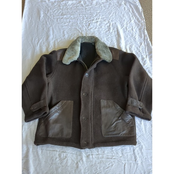 Synergy Studio Morgan Cooper Wool Leather Coat Brown Sherpa Collar Sz Medium